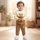 Infants' Beige 100% Cotton Round Neck Graphic Print Baba Suit, Beige, small