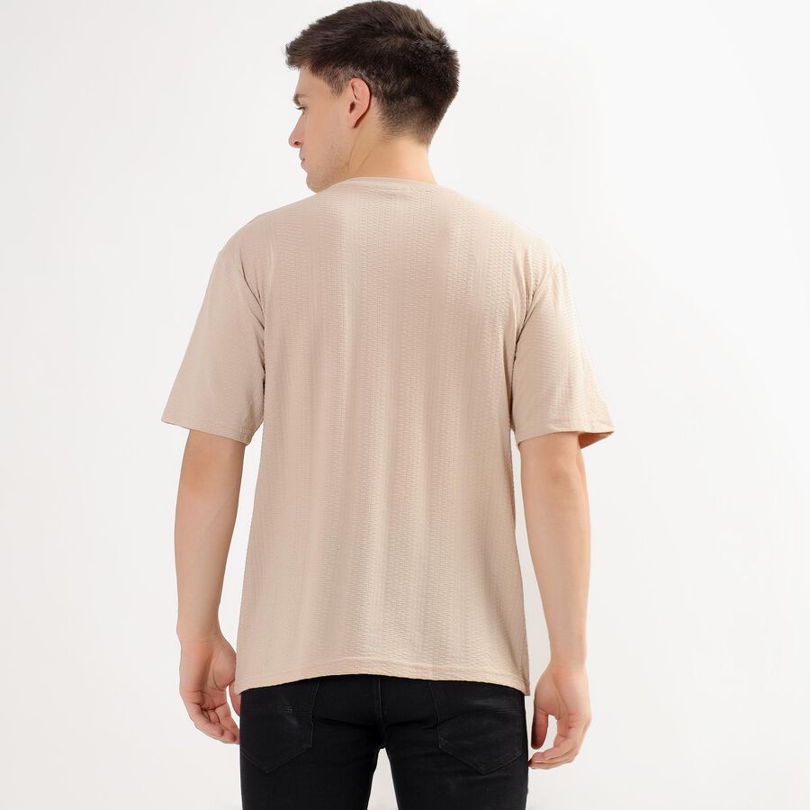 Men's Muted Beige Round Neck T-Shirt, Beige, large