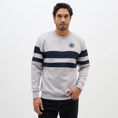 Men's Light Grey Crew Neck Casual Sweatshirt