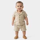 Infants' Beige Cotton Collared Textured Baba Suit, Beige, small