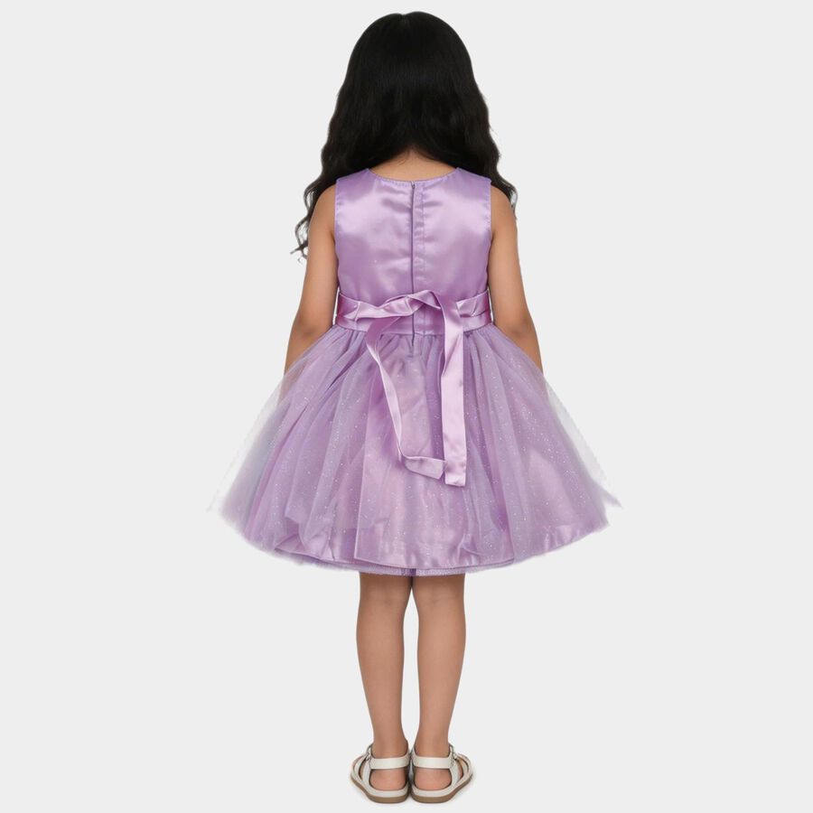 Girls' Lavender Fit and Flare Tiered Ruffle Party Wear Frock, Lilac, large
