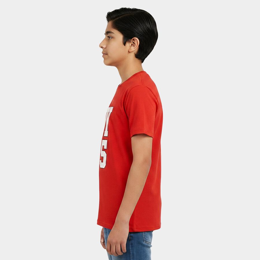 Boys Red Crew Neck Regular Boys T-Shirt, लाल, large