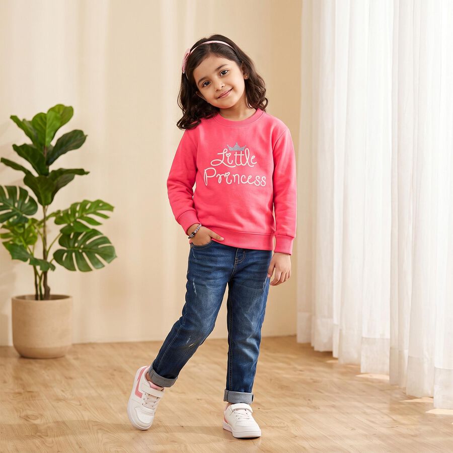 Girls' Pink Crew Neck Pullover Sweatshirt, Pink, large