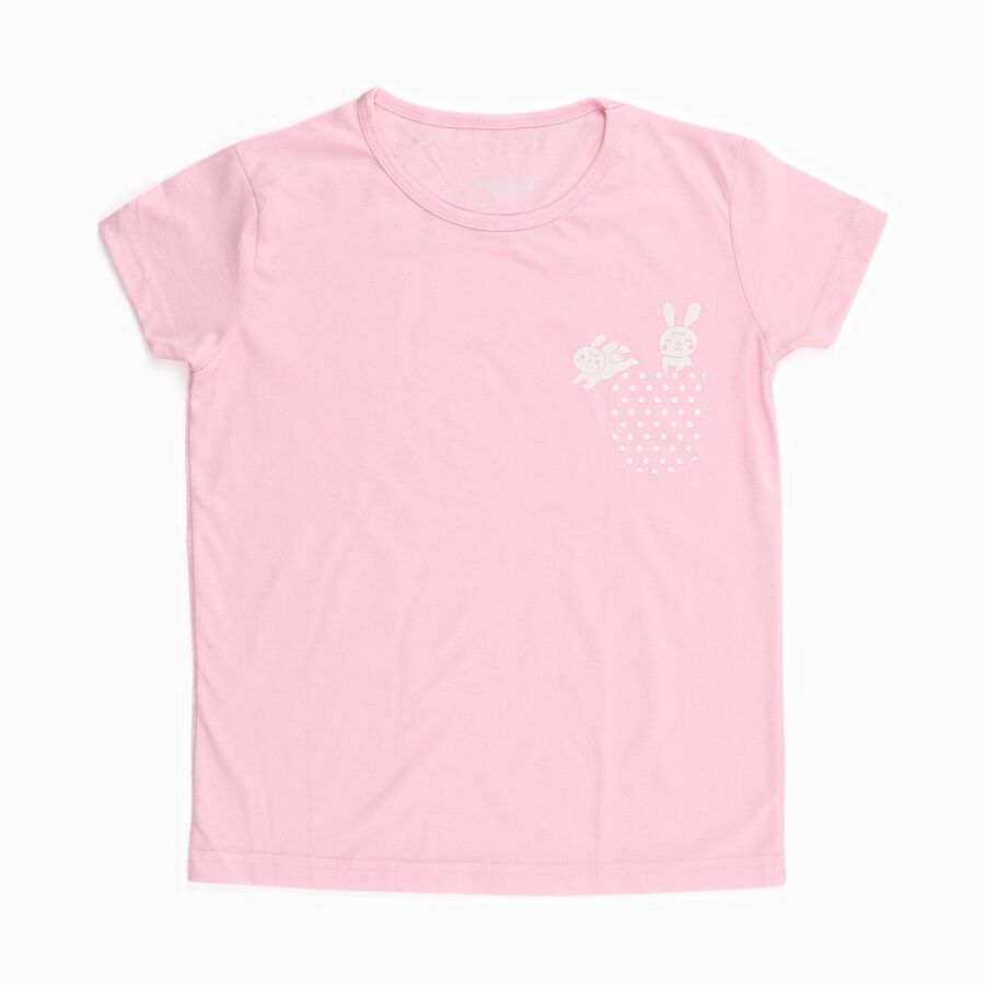 Girls Light Pink Round Neck Casual T-Shirt, हल्का गुलाबी, large image number null
