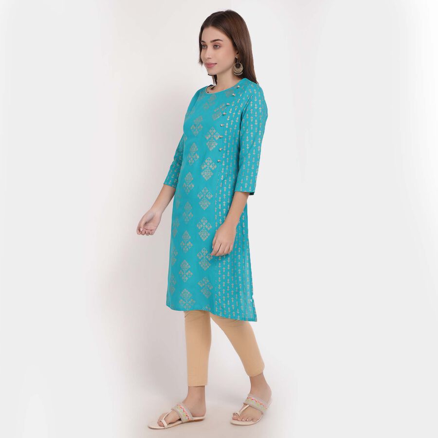 3/4th Sleeves Straight Kurta, Mid Blue, large image number null