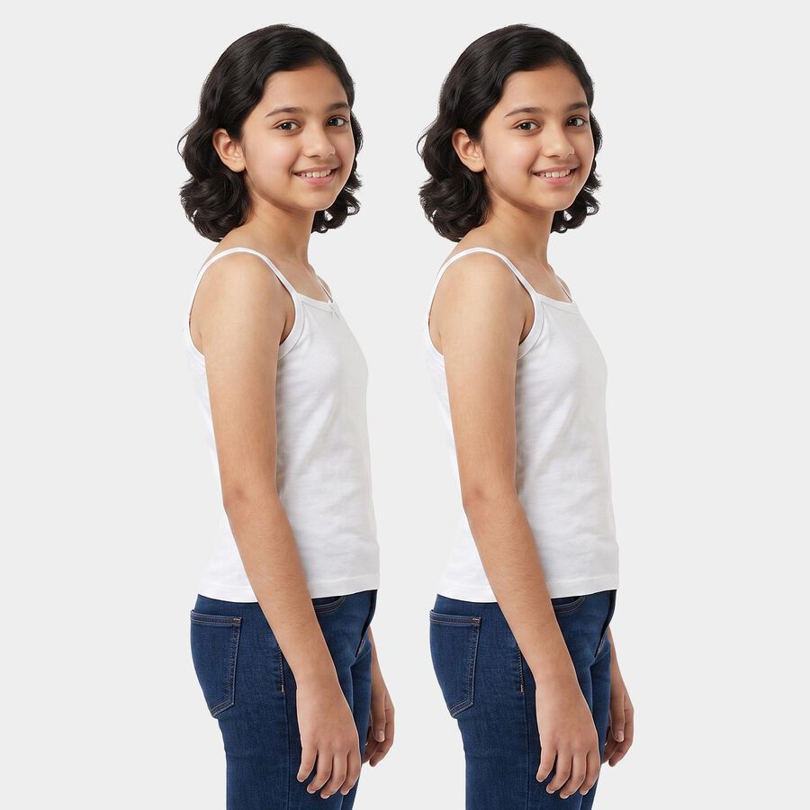 Girls White Cotton Straight Neck Quilted Vest, White, large