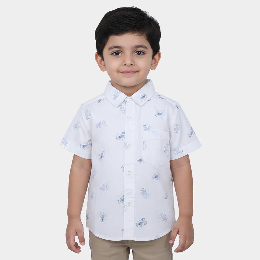 Boys White Cotton Regular Fit Casual Shirt, White, large