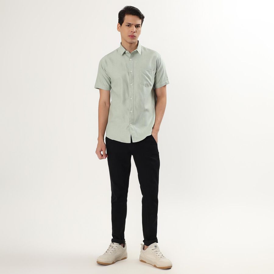 Men's Light Sage Green Regular Collar Slim Fit Casual Shirt, Light Green, large image number null