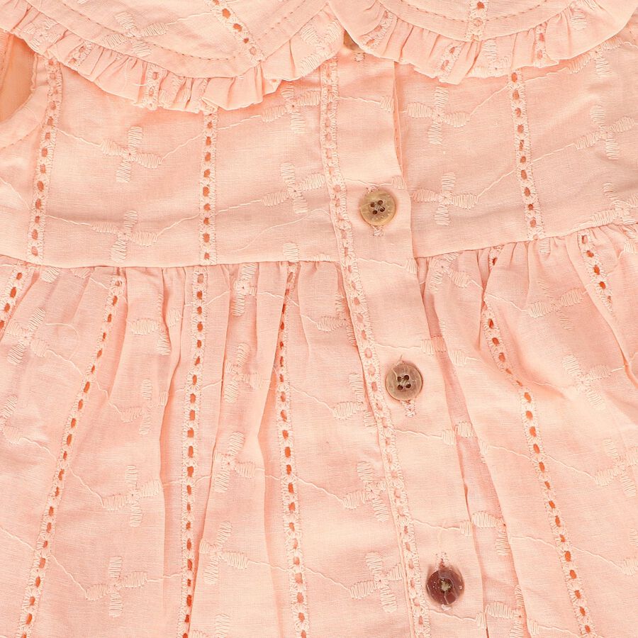 Infants' Peach Sleeveless Fit and Flare Ruffled Collar Frock, Peach, large