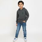 Boys Dark Grey Hooded Knit Pullover, हल्का हरा, small image number null