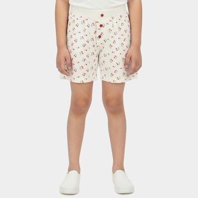 Girls' Off White Regular Fit Side Stripe Shorts