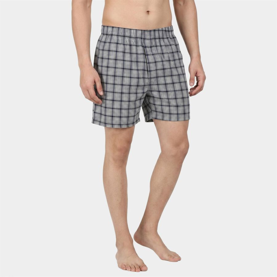 Men's Grey Relaxed Fit Checked Boxers, गहरा ग्रे, large