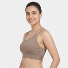 Women's Brown Round Neck Seamless Sports Bra, Brown, small