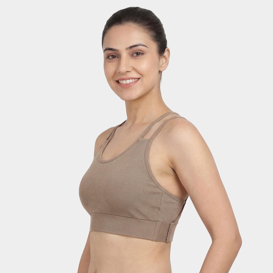 Women's Brown Round Neck Seamless Sports Bra, Brown, large