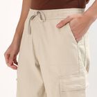 Men's Light Beige Slim Fit Cargo Trousers, Off White, small