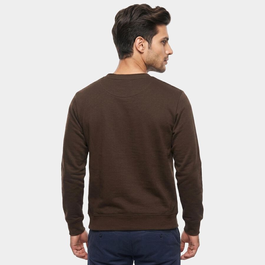 Men's Brown Crew Neck Pullover Sweatshirt, Brown, large