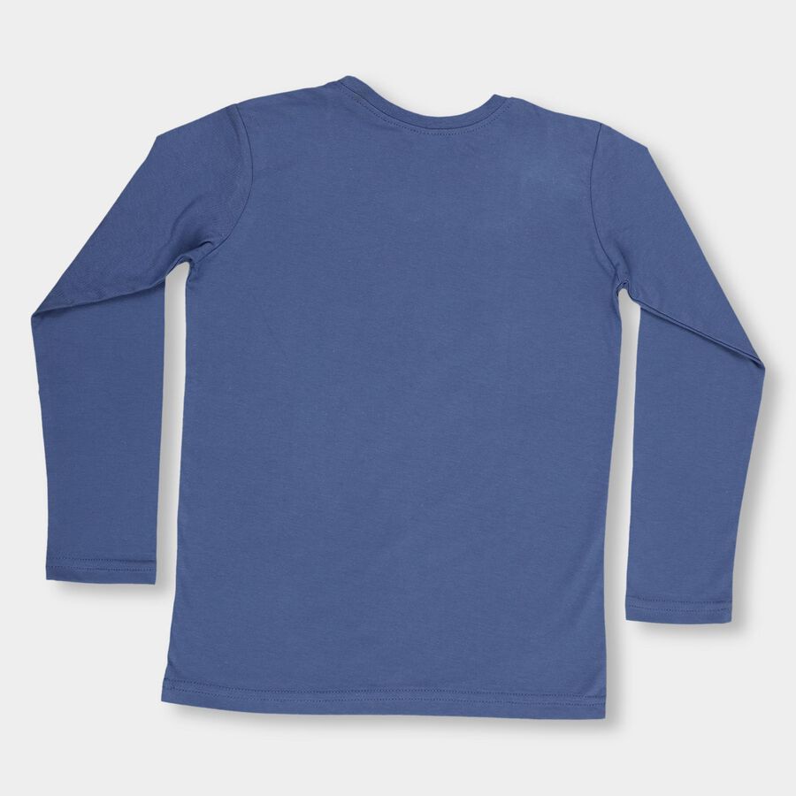 Boys Midnight Blue Round Neck Casual T-Shirt, Mid Blue, large image number null