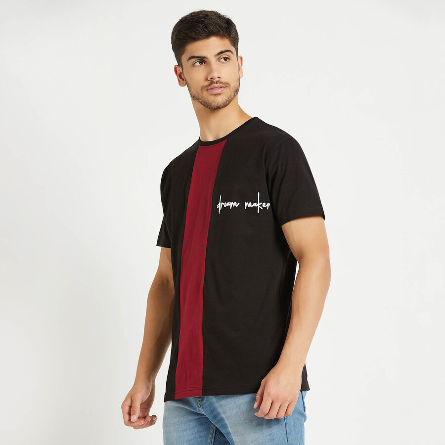 Cotton Cut & Sew Round Neck T-Shirt, Black, large image number null