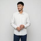 Men's White Cotton Striped Shirt, White, small