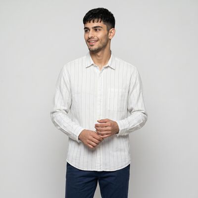 Men's White Cotton Striped Shirt