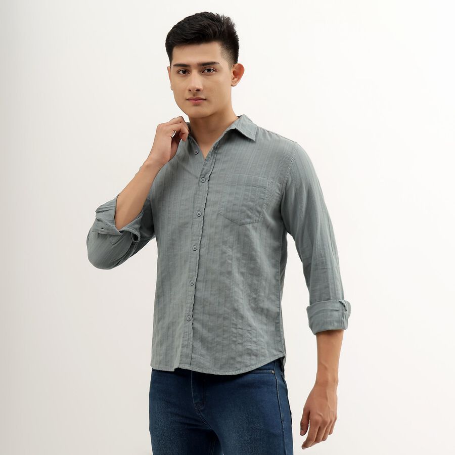 Men's Muted Sage Green Cotton Regular Collar Casual Shirt, Mid Blue, large image number null
