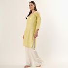 Women's Yellow 100% Cotton Round Neck Textured Kurta, पीला, small