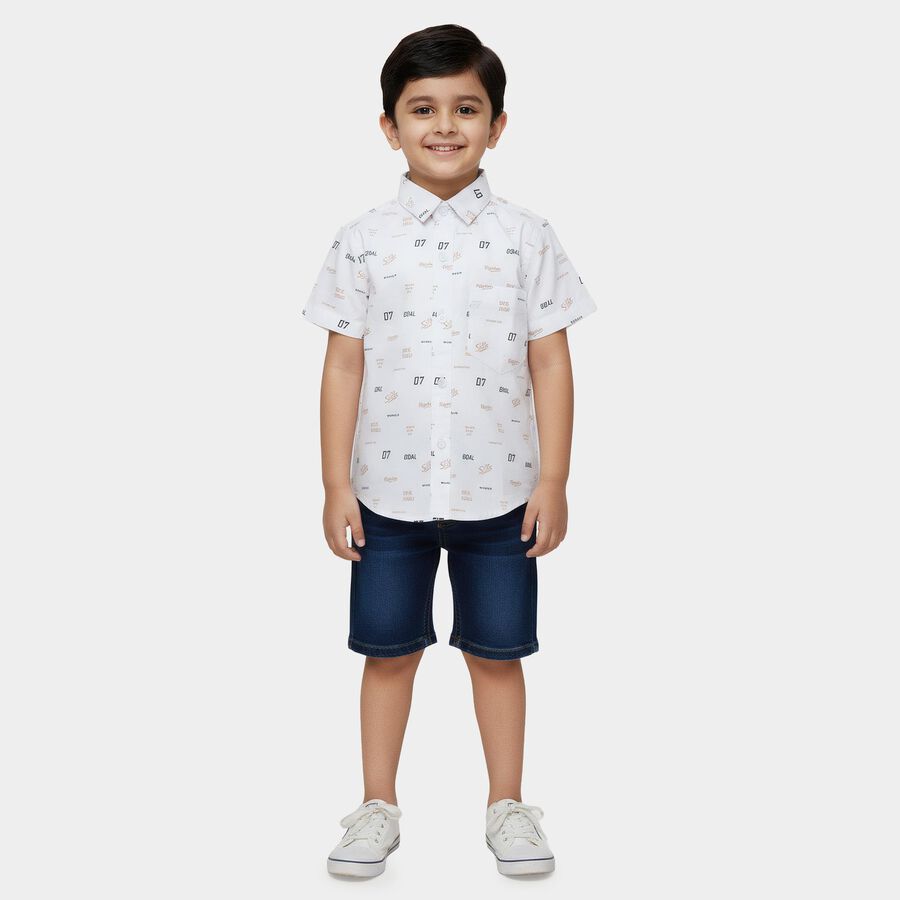 Boys White Cotton Half Sleeve Classic Casual Shirt, Off White, large