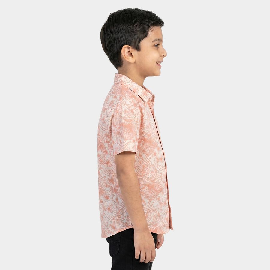 Boys Peach Cotton Half Sleeve Collar Casual Shirt, Peach, large