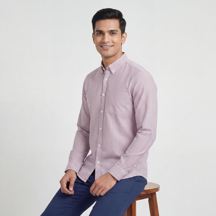 Men's Red Cotton Spread Collar Casual Shirt, Red, large