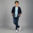 Boys Deep Midnight Navy Blue V-Neck Casual Pullover, Navy Blue, small image number null