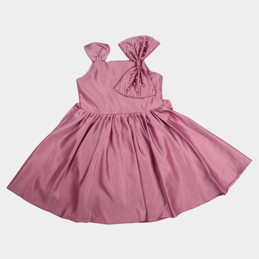 Girls' Pink A-Line Casual Frock, गुलाबी, large