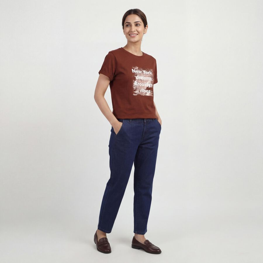 Women's Rust Round Neck Casual T-Shirt, रस्ट, large