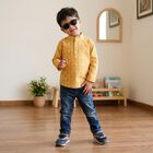 Boys' Yellow Cotton Mandarin Collar Casual Shirt, पीला, small