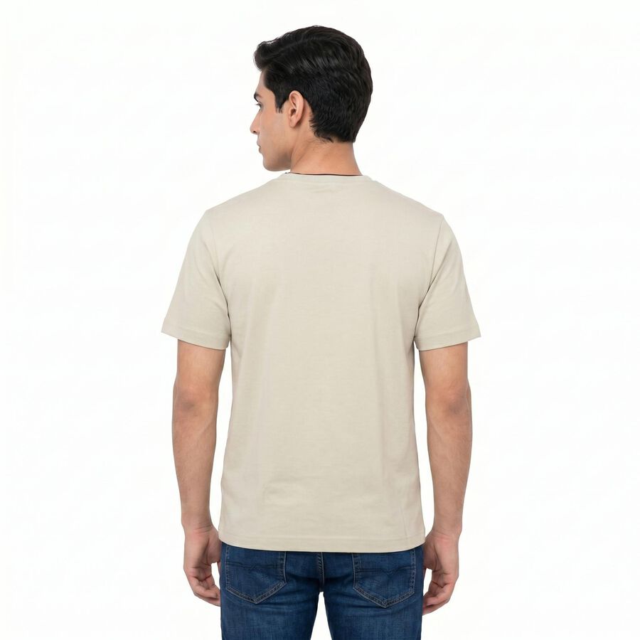 Men's Beige Cotton Round Neck Regular T-Shirt, Beige, large