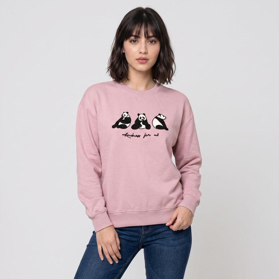 Women Lilac Crew Neck Graphic Print Sweatshirt, Lilac, large