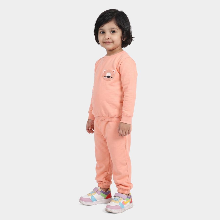 Girls Peach Round Neck Lounge Hipster Set, पीच, large