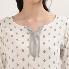 Women's Off-White Notch Neck Floral Printed Kurti, ऑफ व्हाइट, small