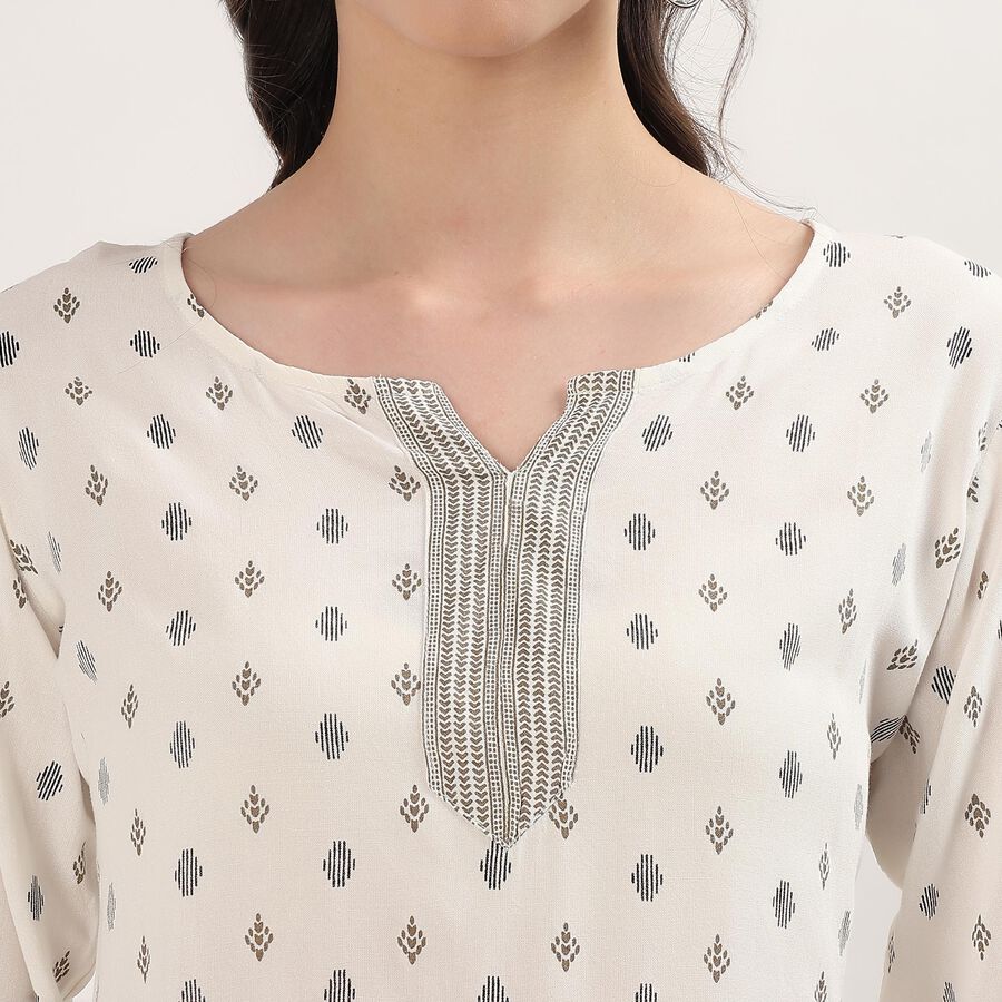 Women's Off-White Notch Neck Floral Printed Kurti, ऑफ व्हाइट, large