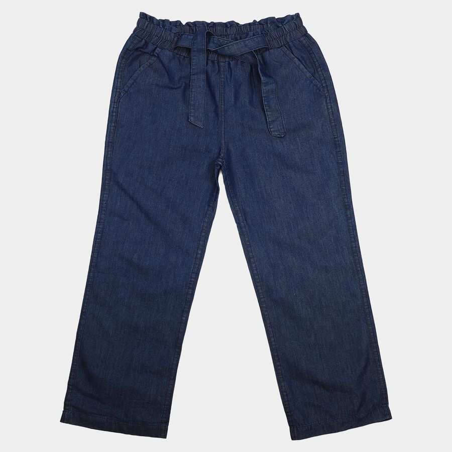 Girls Blue Wide Leg Paperbag Waist Jeans, मिश्रित नीला, large