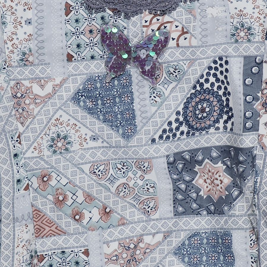 Girls Light Grey Round Neck Casual T-Shirt, Light Grey, large