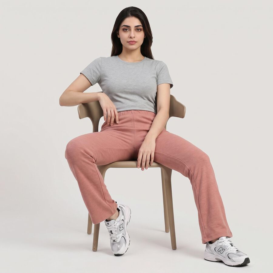 Women's Pink Flared Solid Track Pants, Pink, large