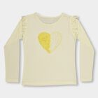 Girls' Soft Yellow Cotton Round Neck Ruffle Sleeve Top, पीला, small image number null
