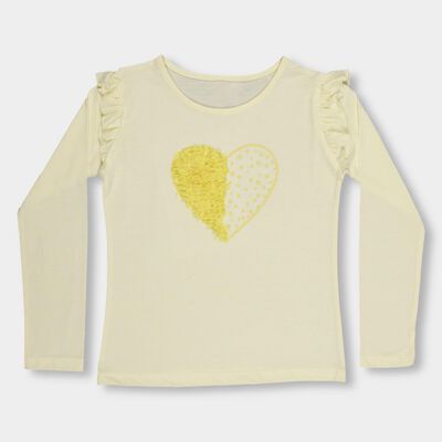 Girls' Soft Yellow Cotton Round Neck Ruffle Sleeve Top