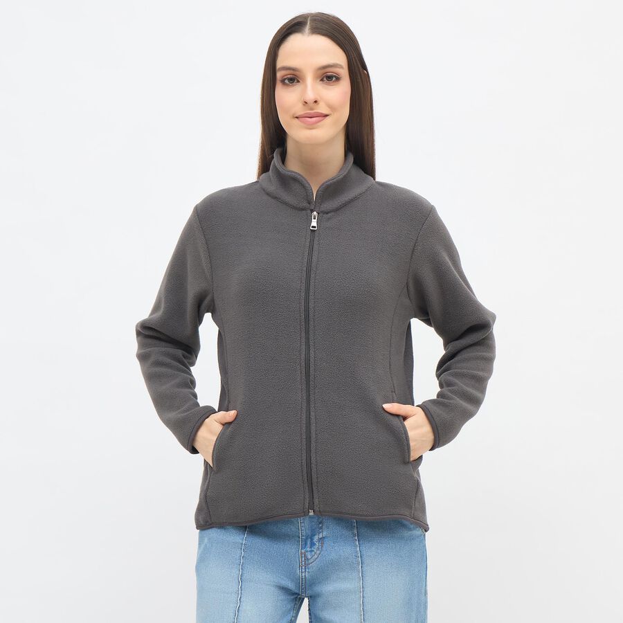 Women's Dark Grey High Neck Zip-Up Sweatshirt, Dark Grey, large image number null