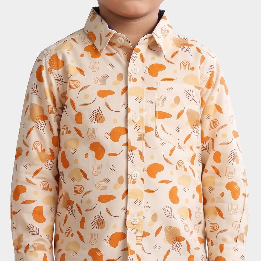 Boys White Cotton Long Sleeves Collared Shirt, White, large