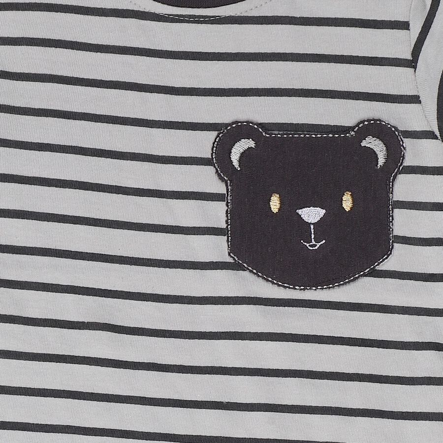 Infants' Grey Cotton Round Neck Striped Baba Suit, हल्का ग्रे, large