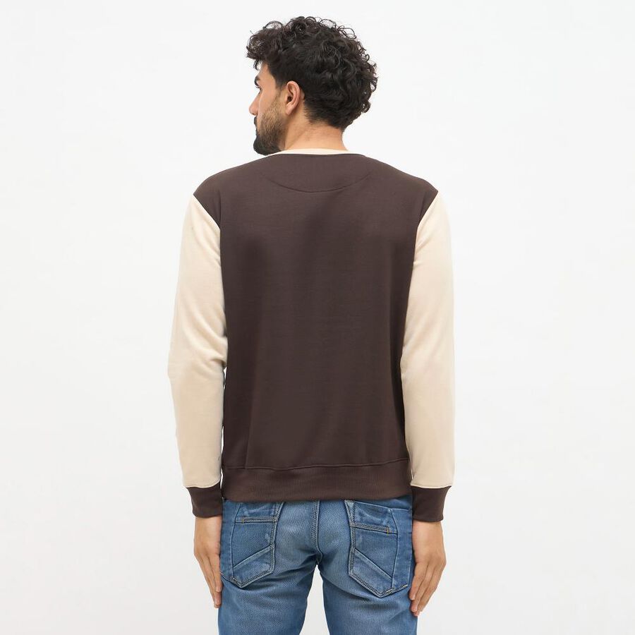 Men's Beige and Brown Crew Neck Casual Sweatshirt, गहरा पीला, large image number null