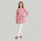Women's Fuchsia Notch Neck Ikat Printed Kurti, Fuchsia, small