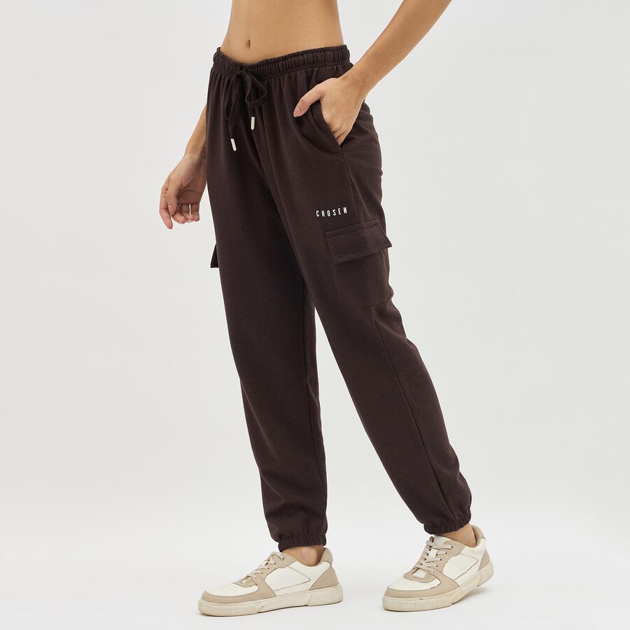 Women's Deep Chocolate Brown Regular Fit Cargo Track Pants, Maroon, large image number null