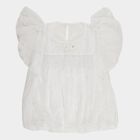 Girls' White Round Neck Casual Graphic Printed T-Shirt, White, small